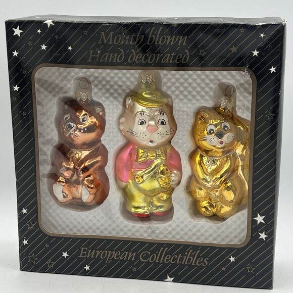 3 Blown Glass Animal Christmas Ornaments Cat Squirrel Bear Ukraine 4" Figural - Picture 2 of 6